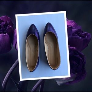Women Royal Dark Purple Pointy Shimmer Flats US 6